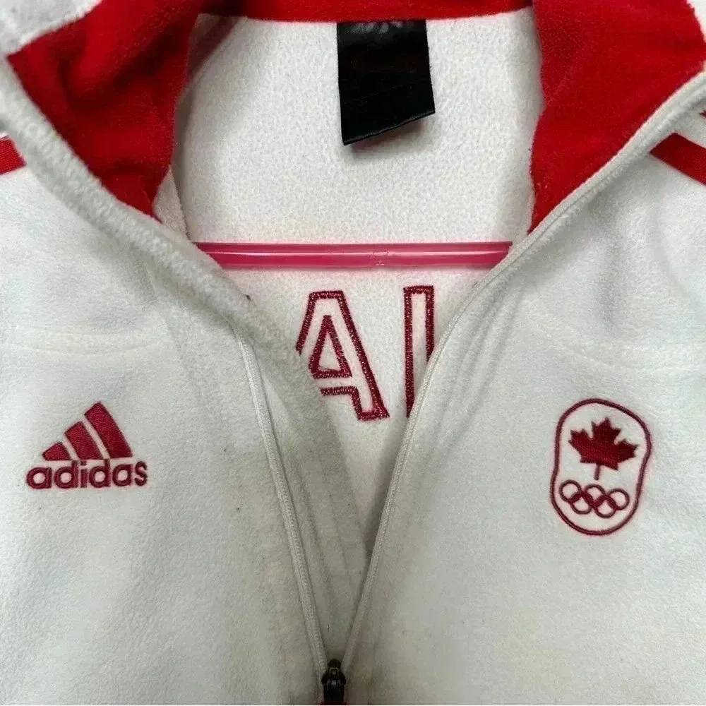 Adidas Training Jacket Canada Olympics Fleece White & Red Size Medium - Picture 7 of 16